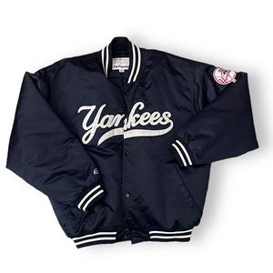 Vintage Authentic Majestic Satin Navy Blue Yankee Jacket Size XXL 2XL